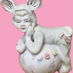 Vintage Napco Style Figurine Cute Baby in Cat Costume Unbranded 5 1/2” Tall EUC